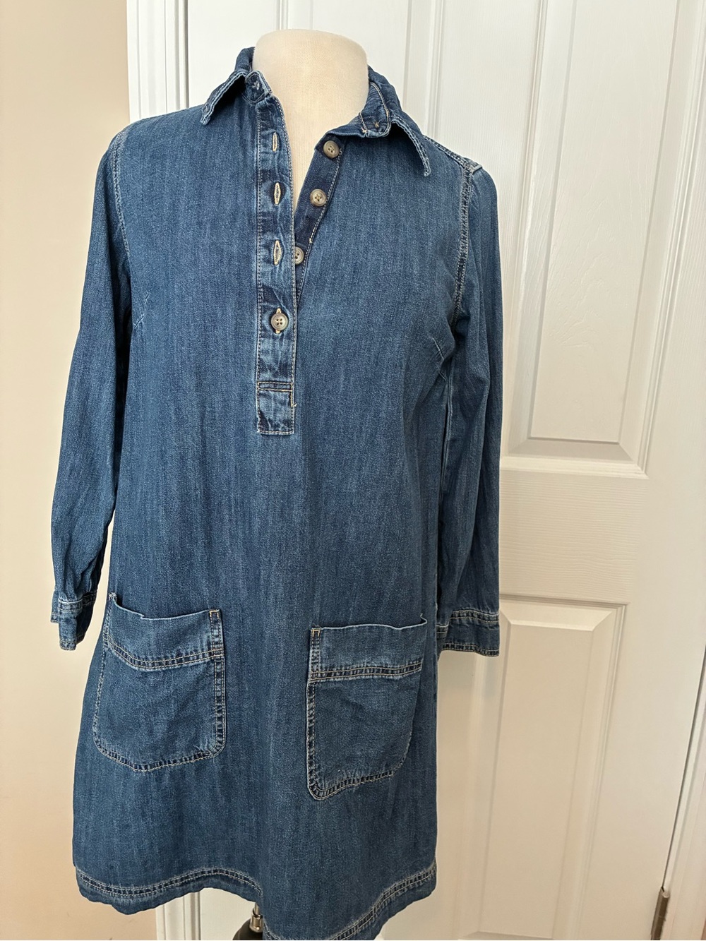 Old Navy Indigo Denim Shirt Dress with Patch Pockets